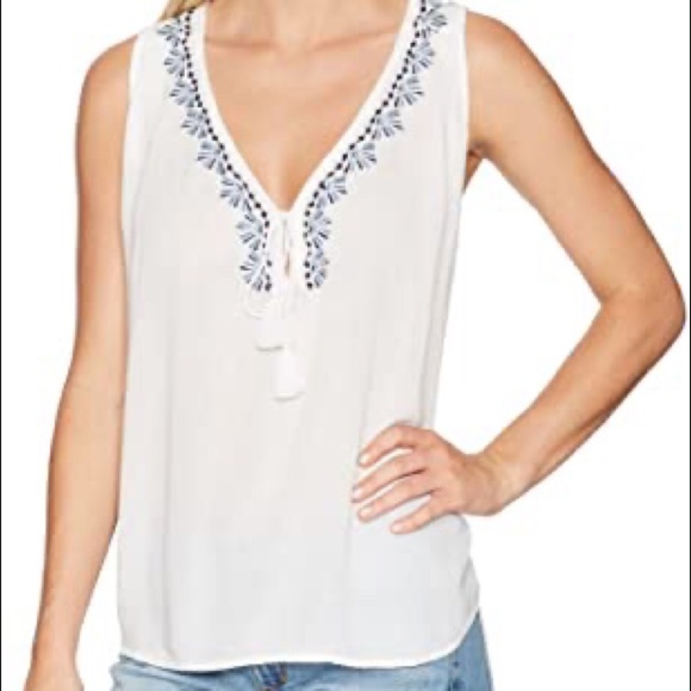 Rails Boho Embroidered Sutton Top in White Azure L
